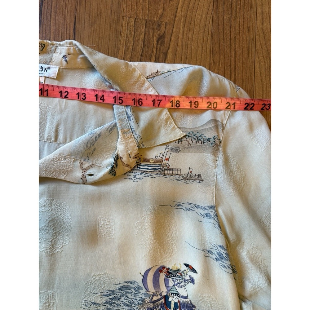 VTG Citron Santa Monica Men's Short Sleeve Silk Shirt – Cream & White Size L - Picture 6 of 8